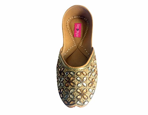 step n style women's gold kundan work punjabi jutti ethnic mojari