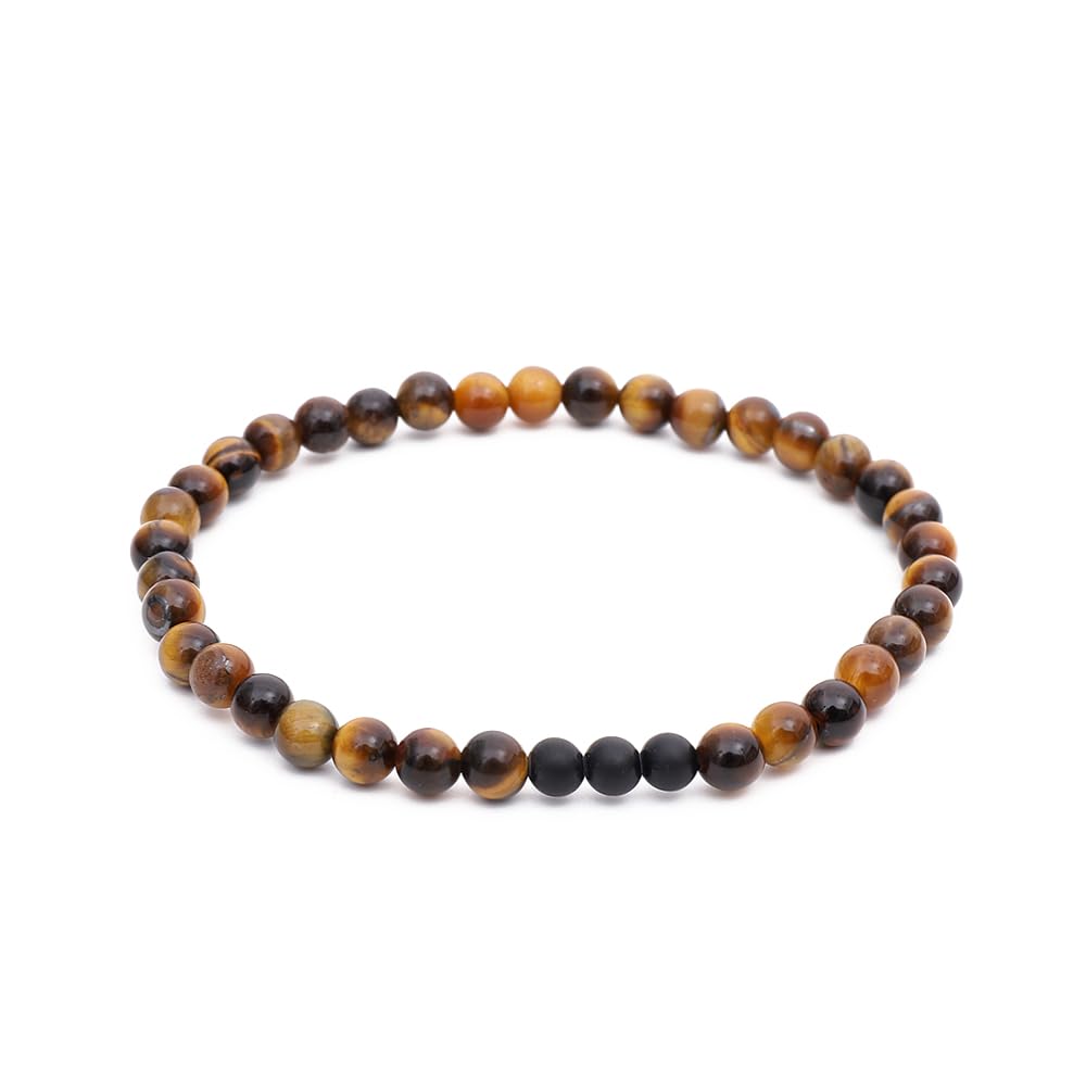 SIMPLÍ BASIC Natural 3 Matte Onyx and Tiger Eye Healing Gemstone Bracelet 4mm Bead | Entrepreneur Luck | Decision Maker | Removes Negative Energy | Inc Gift Box