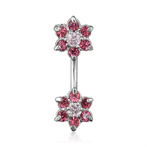 7ZACCJeweled Twin Daisy Flowers Spinal Barbell Christina Vertical Hood VCH Jewelry Genital Piercing 1/2 (Pink)
