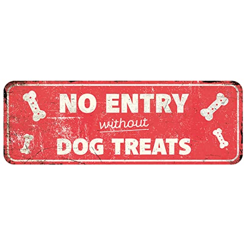 D&D Home, Warnschild Achtung vor dem Hund, 40 x 13 x 0,3 cm, englische Version, roter Hintergrund, rostbeständiges Metallschild mit lustigem Text