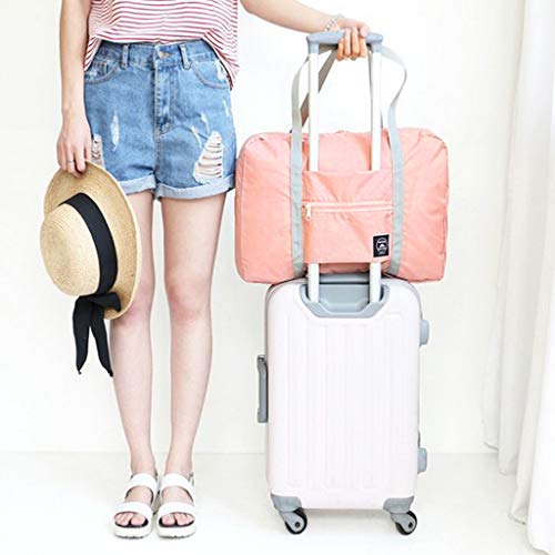 Wandf Foldable Travel Duffel Bag Luggage Sports Gym Water Resistant Nylon Travel Foldable Duffel Bag for Women Men (Pink)