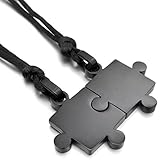 INBLUE Men,Women's 2 PCS Stainless Steel Pendant Necklace Black Jigsaw Puzzle Love Couple Adjustable 20~22 Inch Chain