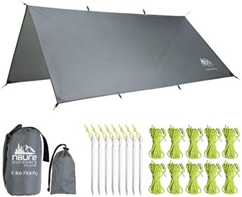 N8URE Outdoors Hammock Rainfly Tarp Premium 10x10' Ultralight Ripstop Nylon Waterproof Outdoor Tent Camping Shelter Backpack Hike Travel Bushcraft Survival Gear Includes Stakes Ropes