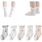 WATOCHE Baby Toddler Girls Ruffle Socks Newborn Infant Girl's Knee High Solid Cotton Long Socks