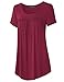 Vinmatto Women's Scoop Neck Pleated Blouse Top Tunic Shirt (XXL, Purple Red)