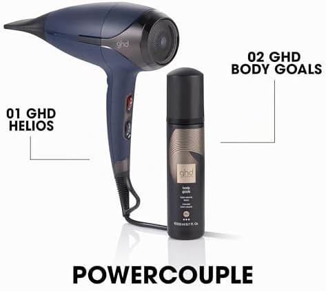 Helios Haartrockner, professioneller Föhn für schnelles Styling und Fön Ergebnisse wie vom Friseur mit leistungsstarkem Motor Ionen Technologie für glänzende, glatte, Dunkelblau, Standard