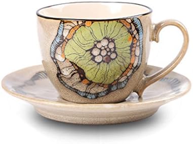 Elegent Ceramics Tea Coffee Cup Set, BBDI Hand Painted Porcelain Delicate Coffee Mug with Saucer and Spoon - Green Lotus Leaf