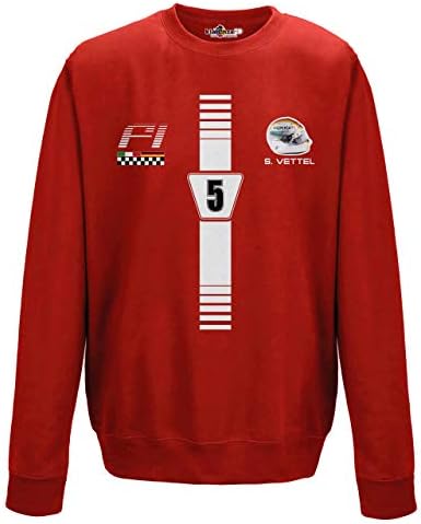 KiarenzaFD Crewneck Motoring Formula Sebastian 5 Vettel Uno 1 Grand Prix red