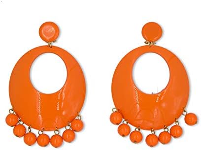 Ole Ole Flamenco Earrings Orange with Little Balls Hanging Spanish for Women and Teenagers Special for Dance and Tablao (for pierced ears) Zarcillos Flamencos Naranja