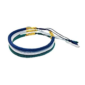 Tibetan Buddhist Handmade Lucky Knot Rope Bracelet (Set of 3 – Navy Blue, Silver, Dark Green)