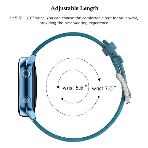 SWEES Leather Band Compatible Samsung Galaxy Watch Active 40mm Band, 20mm Genuine Leather Replacement Bands with Quick Release Pins for Galaxy Watch Active 2 Smart Watch 2019 Women Men, Blue