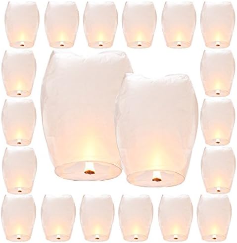 GETIEN Sky Lanterns,20 Sets Chinese Wishing Lanterns, 100% Biodegradable And Fully Assambeled(White)