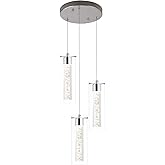 GLAMIGHT Modern Pendant Light for Kitchen Island, LED Lighting Fixture with Crystal and Adjustable Height, 3-Light Pendant Li