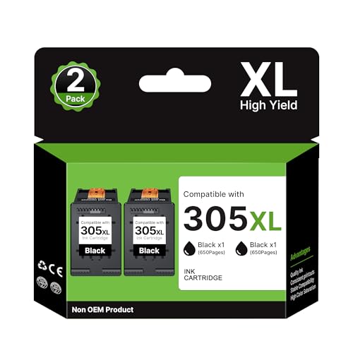 305XL Black Cartridge 305 Replacement for HP 305 XL Black Cartridge for HP Deskjet 2700e 2720e 2710e 2723e Plus 4120e 4220e Envy 6032e 6020e 6030e 6700e (2 Black)
