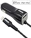 Apple Certified iPhone Car Charger - 27 Watt / 5.4 Amp Rapid Power - Ultra Durable 4ft Coiled Lightning Cable - iPhone 14 13 12 11 Pro Max XS XR X 8 7 6 5 iPad iPod - Extra USB Port (Black)