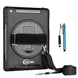 Cellular360 Shockproof Case for Apple iPad Air 2013, Car Headrest Mount Case with 360 Degrees Rotatable Kickstand, Handle and Adjustable Shoulder Strap Combo (Black)
