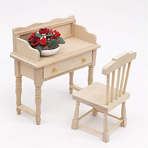 Beige Wooden Desk Table for 1:12 Mini Dollhouse Furniture Decor - Gbell Mini Dollhouse Desk Bedroom Study Room Decor Model Miniatures Accessory Pretend Toys Gifts for Little Girls Gifts (Beige)