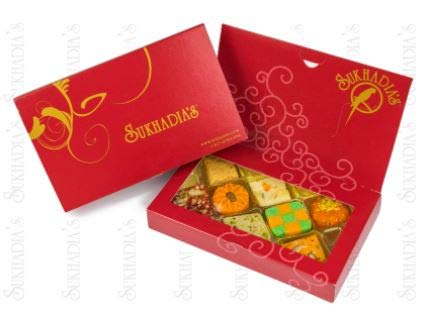 Freshly Made in USA - Sukhadia's Rakhi Gift - Indian Sweets, Assorted in Signature Red Box, 12oz