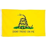 Gadsden Dont Tread On Me Flag, 3x5 ft - Embroidered Double Sided Banner - Strongest & Most Durable Colonial Flag for Long Lasting Display - Yellow & Black Coiled Rattle Snake Weather Proof Design