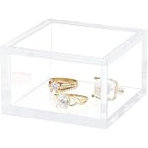 AITEE Acrylic Box with Lid, Small Square Storage Case with Multi-Purpose | 3.5x3.5x2, dustproof cover, space saving, holds staples, tape, clips, stamps, highlighters, for office or home organization