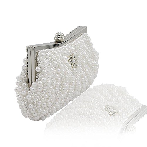 Kingluck Satin with Pearl and Diamond Wedding/Special Occasion Evening Handbags/Clutch (white) - Thumbnail 2