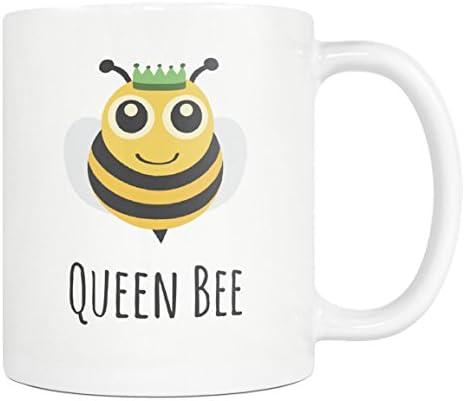 Queen Bee Coffee Mug - Funny Quote Mug - Novelty Gift for Women, Mom, Friend, Girlfriend - 11oz White Tea Cup