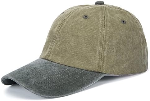 Bangled Unisex Washed Baseball Cap Pigment Dyed Two Tone Low Profile Adjustable Six Panel Cap Sun Cap(Army Green+Light Grey)