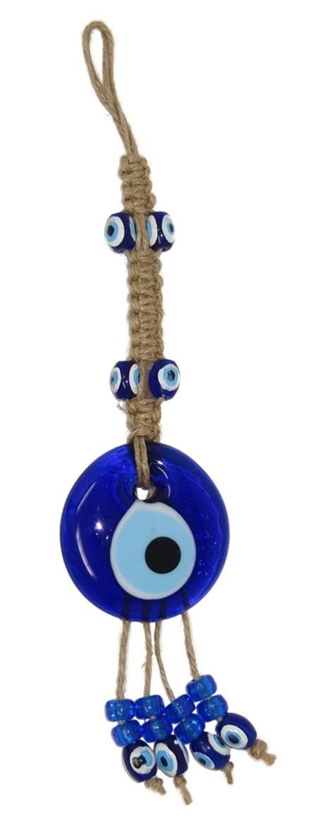 412-5cm Glass Lucky Evil Eye and Macramé Wall Hanging Amulet