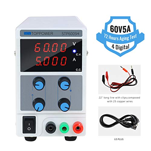 DC Power Supply Variable 60V5A Switching Regulated 4-Digital Power Supply Single-Output 110V220V, with Alligator Leads, US Power Cord