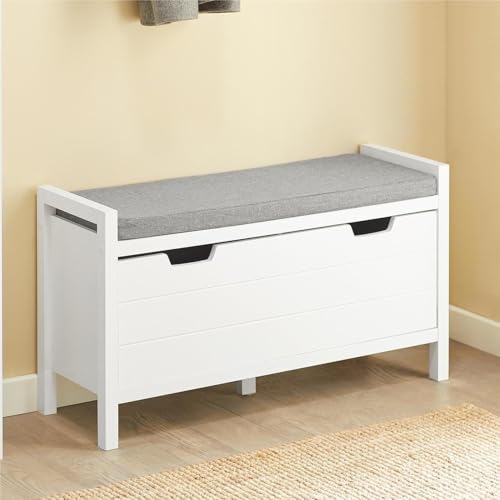 Photo 1 of Haotian Storage Bench Shoe Storage Bench with Flip-Down Door and Padded Cushion, Shoe Bench for Entryway, Hallway and Bedroom, White, FSR97-W