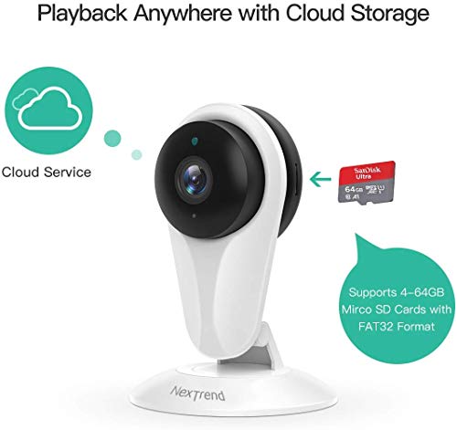 Home Camera, Nextrend HD Wireless IP Security Camera with Motion Detection,Night Vision,Two-Way Audio,Cloud Storage,Home Security IP Camera for Office/Baby/Nanny/Pet Monitor-White, 720P 1 Pack