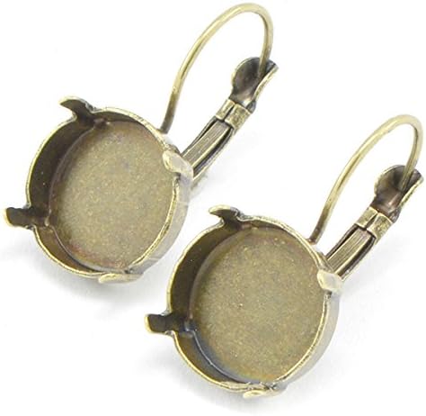 5 Pairs 14mm Rivoli empty stone setting Leverback Earring base for SW crystals - Yellow Gold