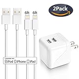 iPhone Charger, Cablex 2.1A/5V Dual Port Wall Charger Travel Adapter with 2 Pack 6FT Lightning to USB Cable Charging Cord Compatible with iPhone X 8 8Plus 7 7Plus SE 6sPlus 6s 6 5s, iPad and More