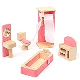 KINGSO Wooden Miniature Furniture Set Doll House Kids Toy Gift Bathroom