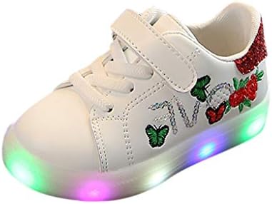 Children Boys Girls Led Light Up Sneakers,Zerototens Kids Flashing Trainers Sequins Flower Butterfly Printed Luminous Sport Running Shoes Outdoor Casual Athletic Walking Shoes