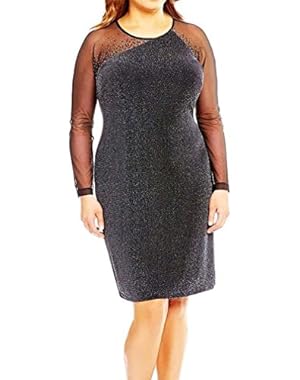 CALVIN KLEIN Women's Plus Size Studded Mesh Sleeves Sheath Dress (Black)