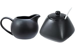 RockTrend Black Simple Ceramic Coffee Serving Set, Creamer Pitcher and Sugar Bowl Set