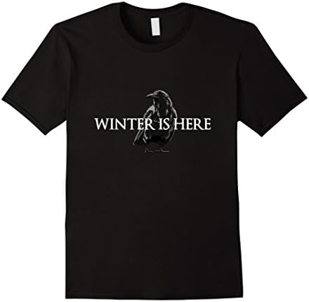 Mens Winter Is Here T-Shirt Raven Large Black