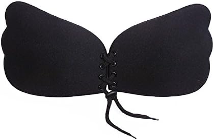 Women's Strapless Bra Self Adhesive Silicone Push Up with Drawstring (D, BLACK)