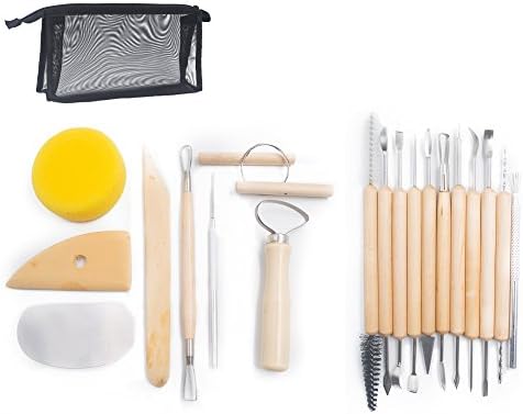 Anzirose 19 PCS Pottery Clay Sculpture Carving Tool Set Professional Sculpture Tools Wood Stainless Steel Material with Carry Storage Bag