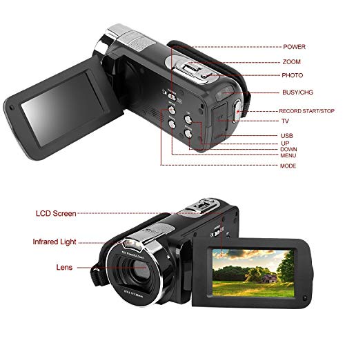 Video Camera Camcorder 24MP 2.7 Inch HD 1080P Digital Camcorder,16X Digital Zoom Camera Recorder with 270 Degrees Rotatable Screen Rechargeable Battery YouTube Vlogging Camera