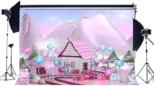 Gladbuy Fantasy Lollipops Landscape Backdrop 7X5FT Vinyl Christmas Candy House Backdrops Candy Cane Snow Mountain Cartoon Xmas Photography Background for Girls Happy New Year Photo Studio Props BL63