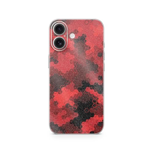 Glossy Glitter Phone Skin Compatible with Apple iPhone 17 - Red Hexa Camo - Pre…