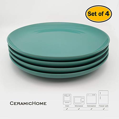 Warebest Stoneware Dinner Plate Set of 4 (10.5", 4-Piece),Porcelain Tableware Teal Blue Ceramic Dishes Set