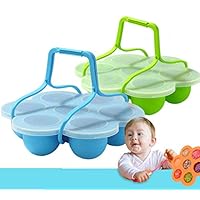 2 Packs Silicone Egg Bites With handle Molds For Instant Pot Accessories - Fits 5,6,8qt Pressure Cooker, 7Cups Reusable Baby Food Storage Container With Lids,Freezer Molds Ice Trays(Blue+green)