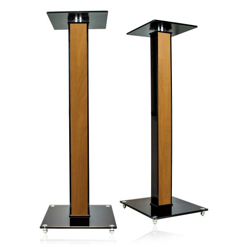 minify Pair of High Gloss Speaker Stands with Decorative Wood Inlay of your Choice