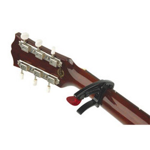 D'Addario NS Tri-Action Capo, Black - For 6-String Electric and Acoustic Guitars - Micrometer Tension Adjustment for Buzz-Free, In-Tune Performance - Single Hand Use - Integrated Pick Holder - Thumbnail 2
