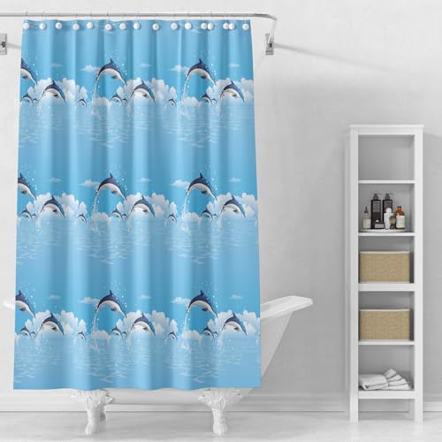 Myratts Plastic Shower Liner - Premium EVA 6G Shower Curtain Liner with Rustproof Grommets and 3 Weighted Magnets, Waterproof Shower Curtain for Bathroom (Blue Dolphin, 72”*72”) at Amazon