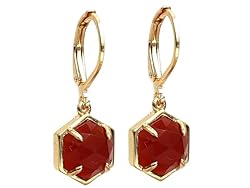 Gempires Natural Carnelian Bezel Leverback Hoop
