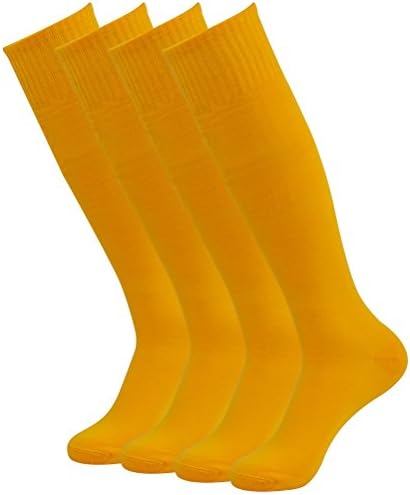 Lucky Commerce Unsiex Youth Over-Knee-High Sock with Stripe,Baseball Rugby Football Soccer Football Yellow 4 Pairs
